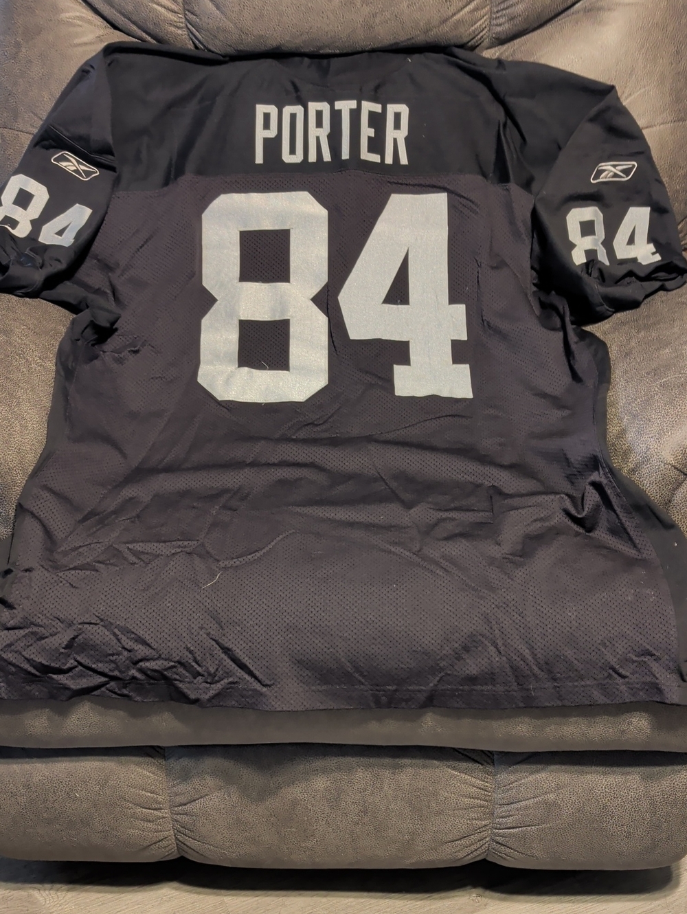 Reebok Men's Black Jersey with Silver 'Porter' #84 Size 60. Big and Tall